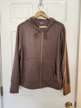 Quince Flow Knit Full Zip Sweatshirt Size Large Heather Sable Classic Minimalist